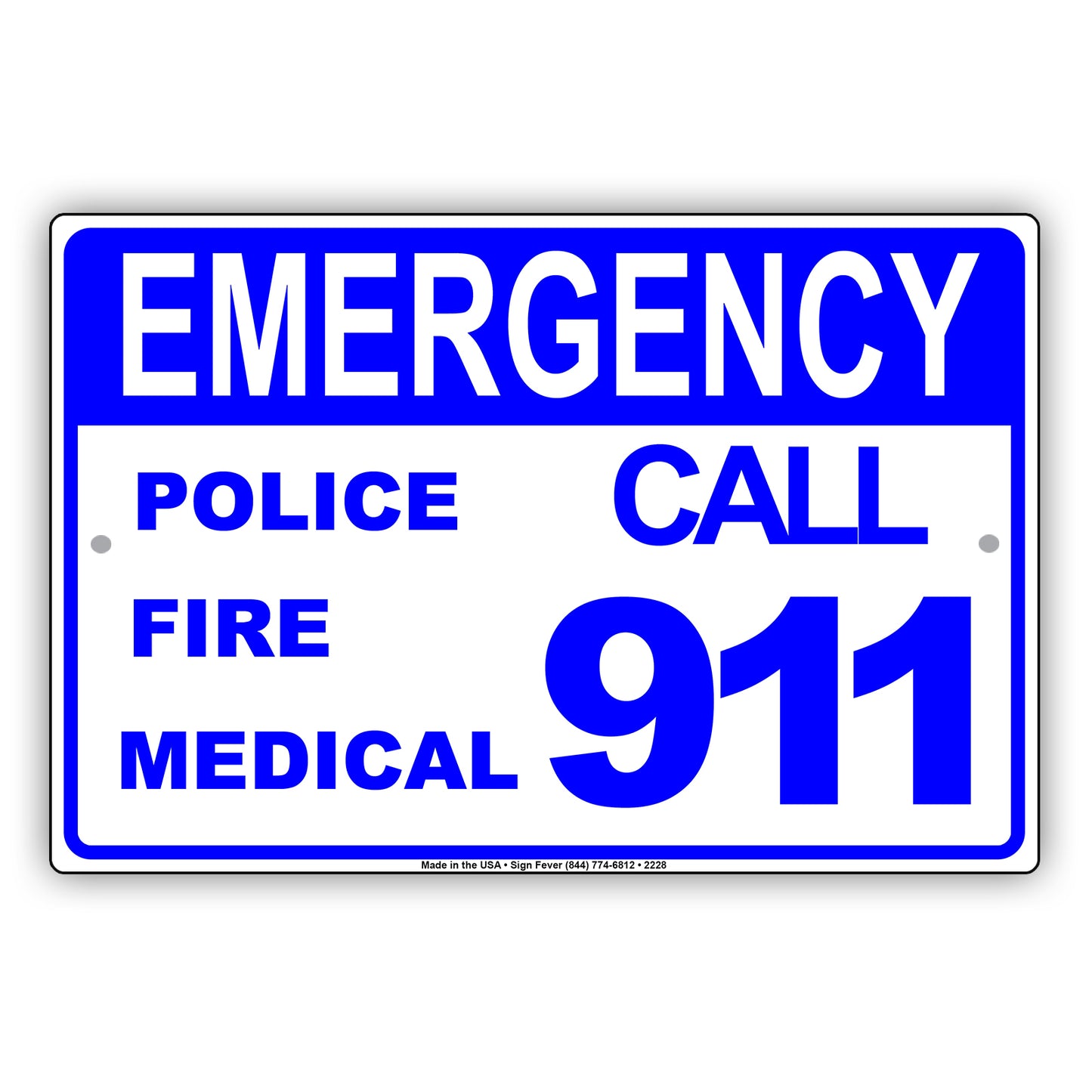 Emergency Police Fire Medical Call 911 Safety Sos Alert Caution Warning Notice Aluminum
