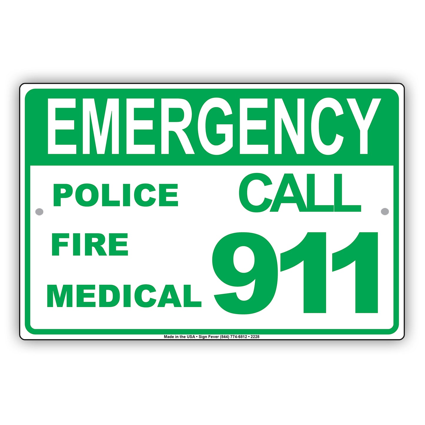 Emergency Police Fire Medical Call 911 Safety Sos Alert Caution Warning Notice Aluminum