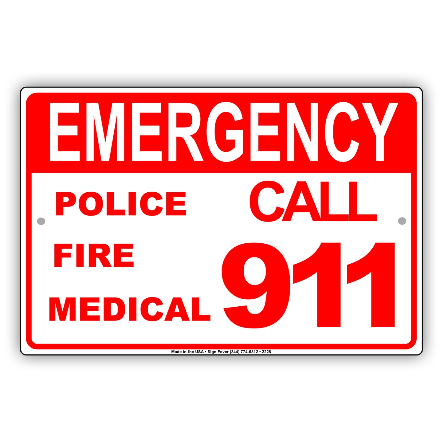 Emergency Police Fire Medical Call 911 Safety Sos Alert Caution Warning Notice Aluminum