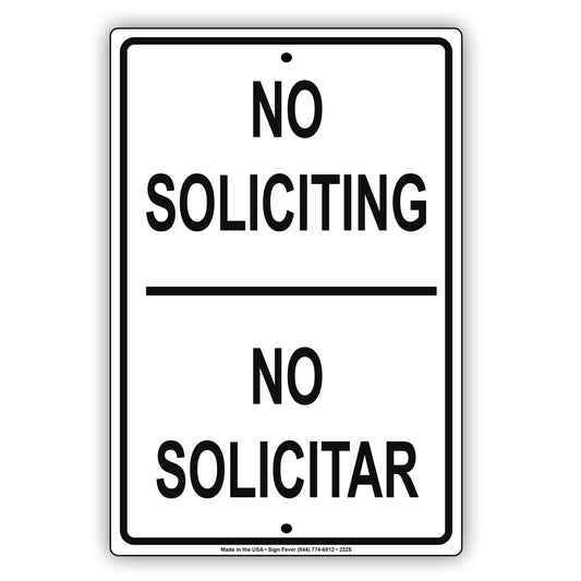 No Soliciting No Vededores Please Go Away Alert Aluminum Metal Sign Plate