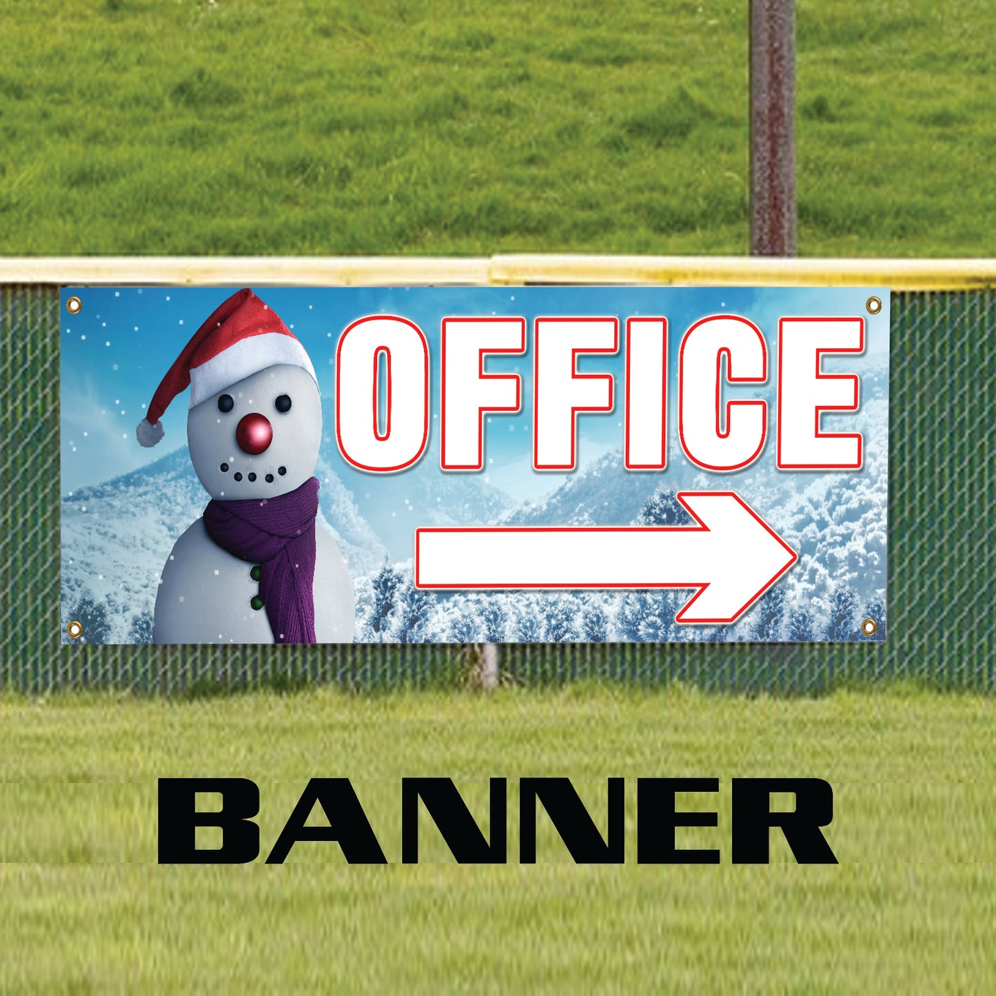 Office With Right Arrow Christmas Snow Vinyl Banner Sign