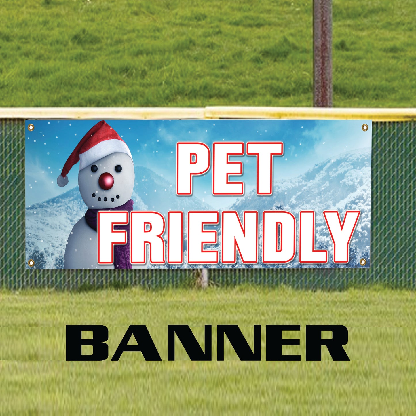 Pet Friendly Snow Forrest Christmas Vinyl Banner Sign
