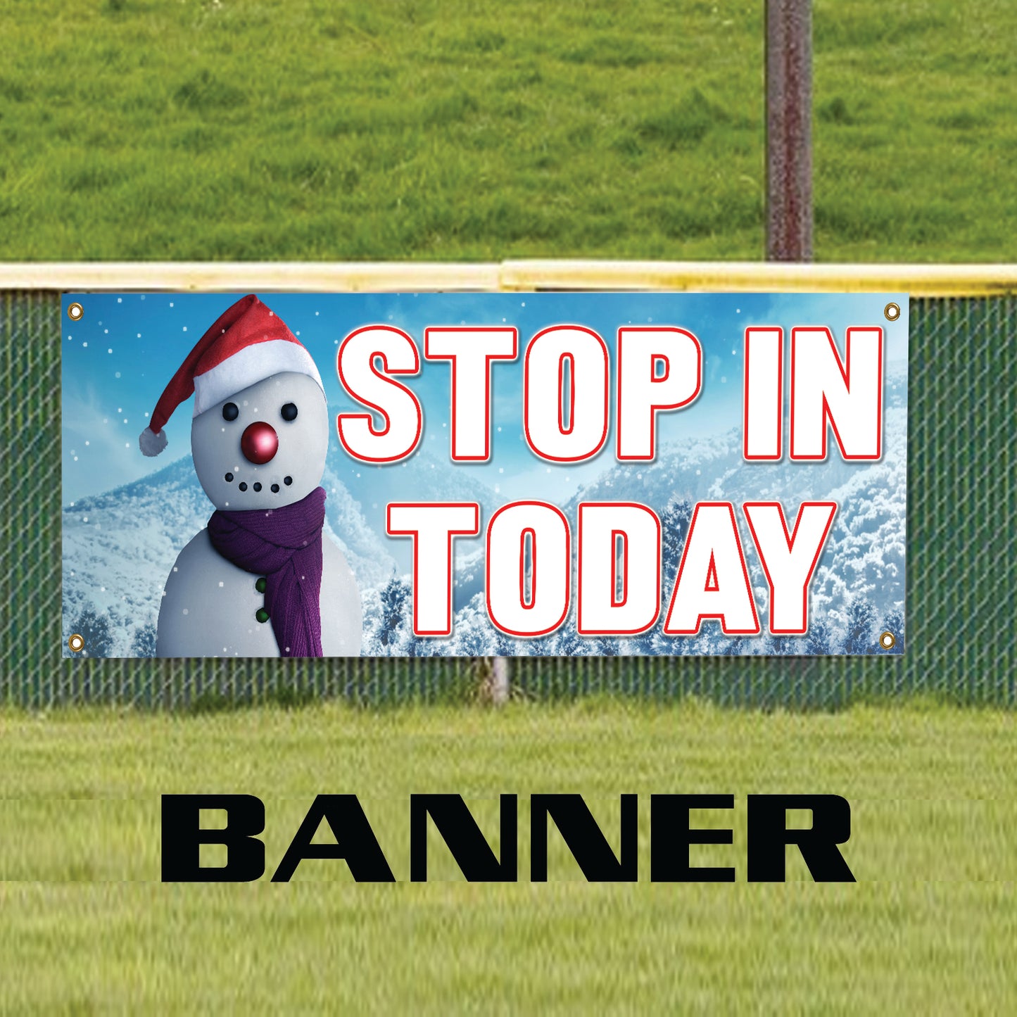 Stop In Today Snow Forrest Christmas Vinyl Banner Sign