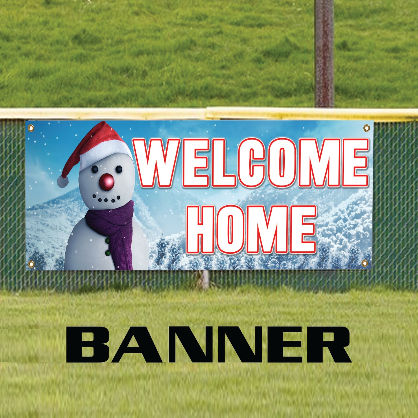 Welcome Back To Home Snow Forrest Vinyl Banner Sign
