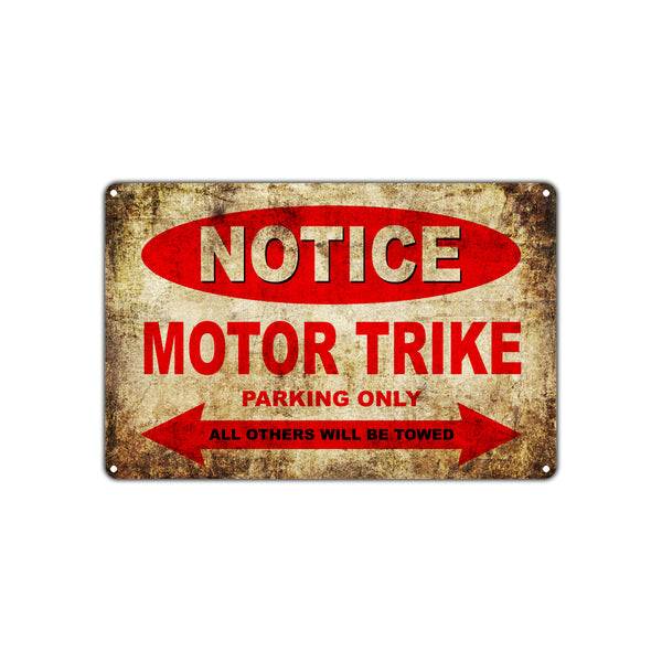 Notice Motor Trike Motorcycle Parking Only | Vintage Parking Sign