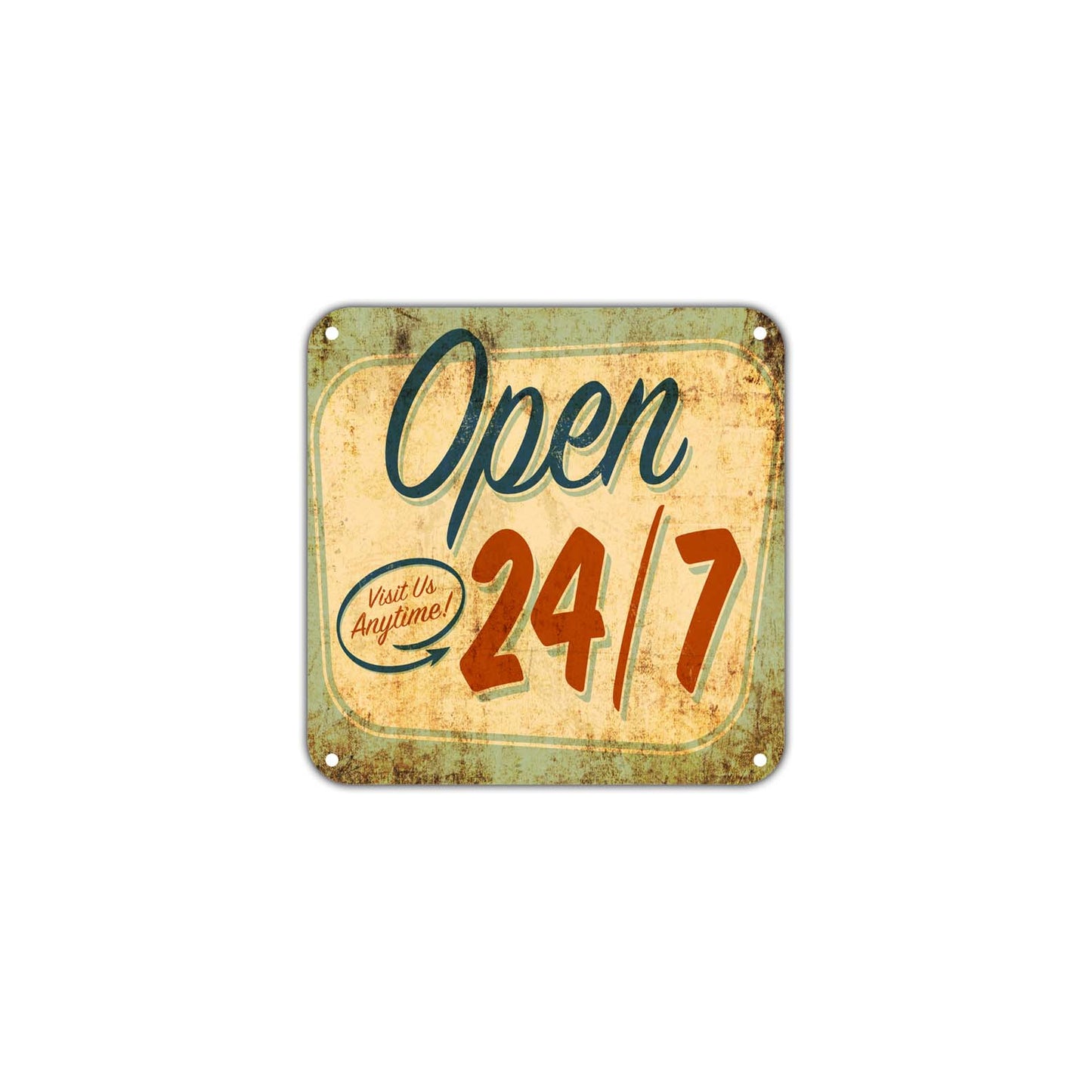 Open 24/7 Visit Us Anytime Wall Decor Art Retro Vintage Aluminum Plate Gift Metal Sign