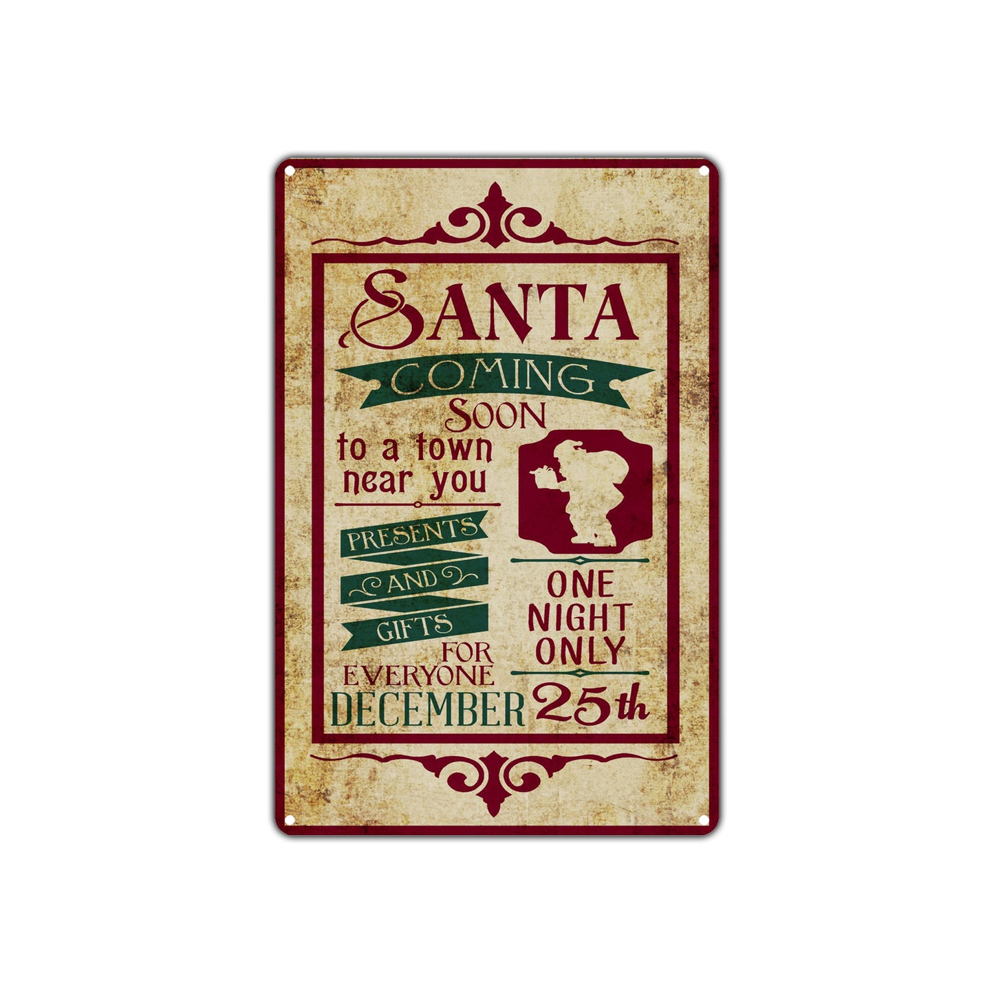 Santa Coming Soon To A Town Near You One Night Only Vintage Retro Wall Decor Art Shop Aluminum