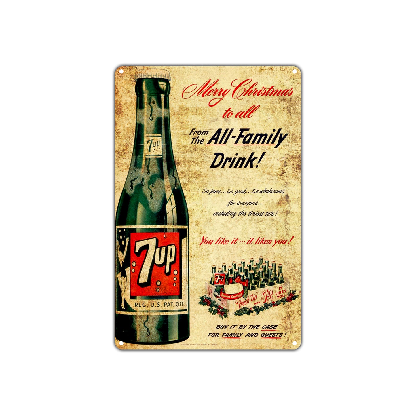 Merry Christmas From The All-Family Drink! 7up Festival Vintage Retro Wall Decor Art Shop Aluminum Sign