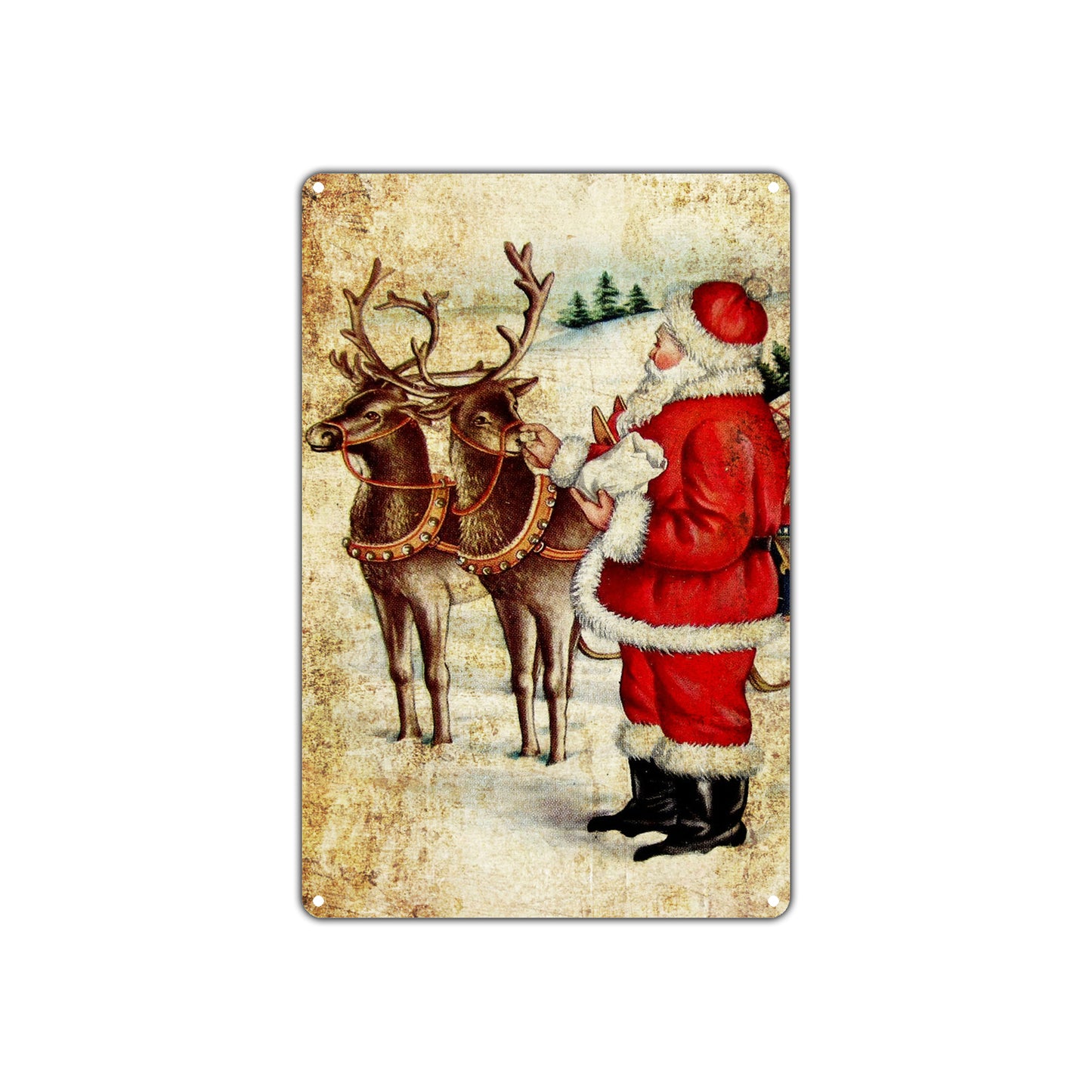 Merry Christmas Santa Claus Deer Seasonal Festival Vintage Retro Wall Decor Art Shop Aluminum