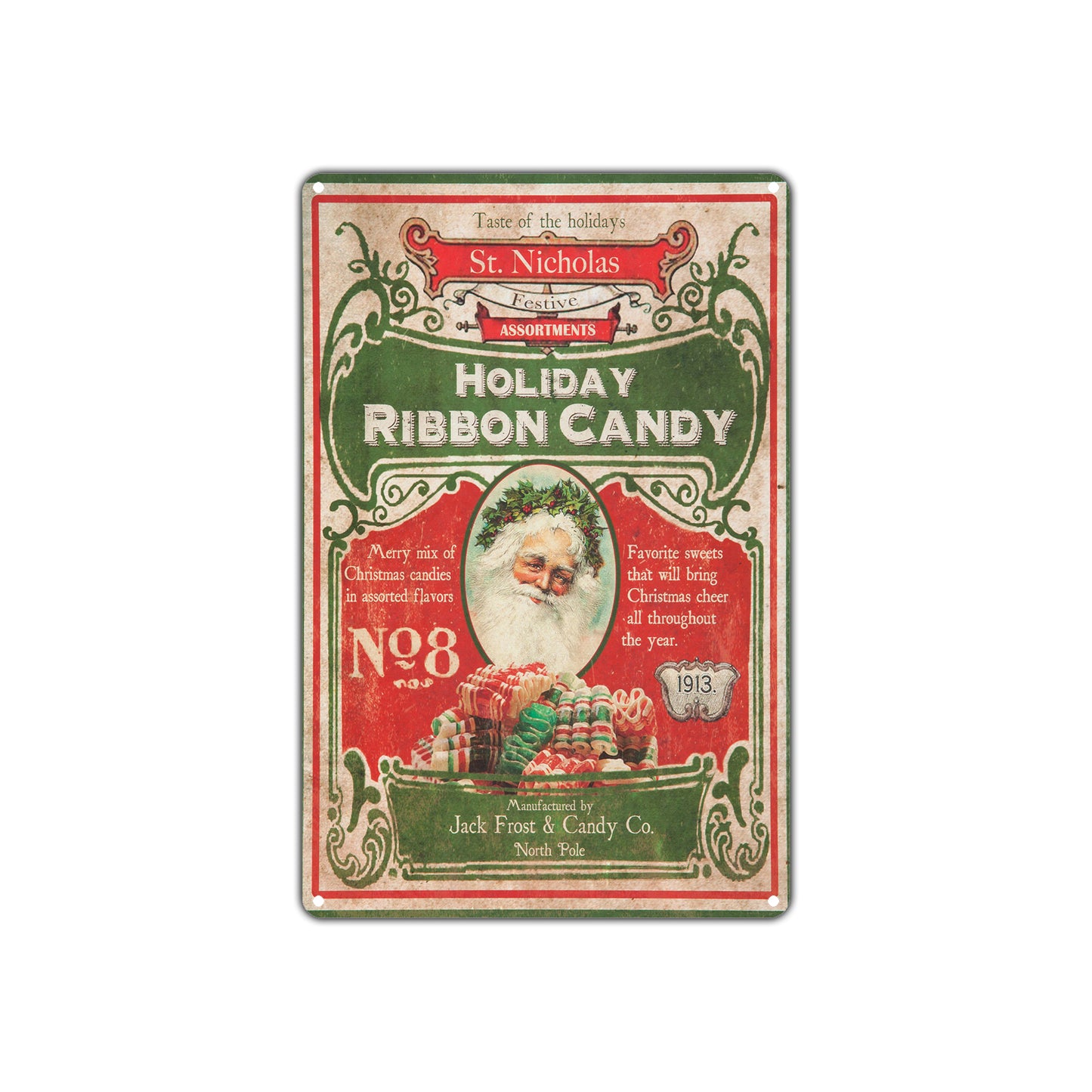 Holiday Ribbon Candy Taste Of St. Nicholas 1913 Vintage Retro Wall Decor Art Shop Aluminum