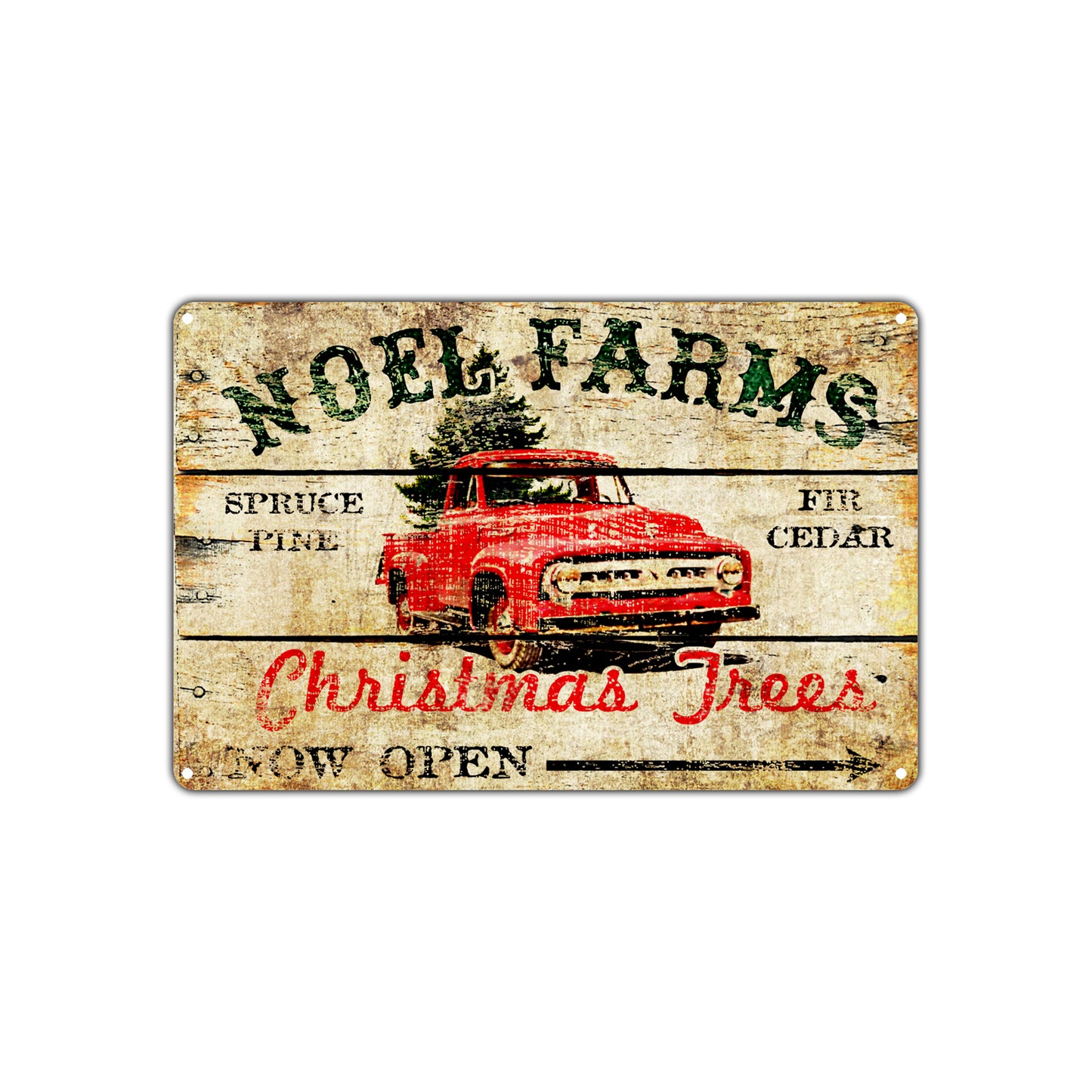 Noel Farms Christmas Tree Now Open Seasonal Festival Vintage Retro Wall Decor Art Shop Aluminum