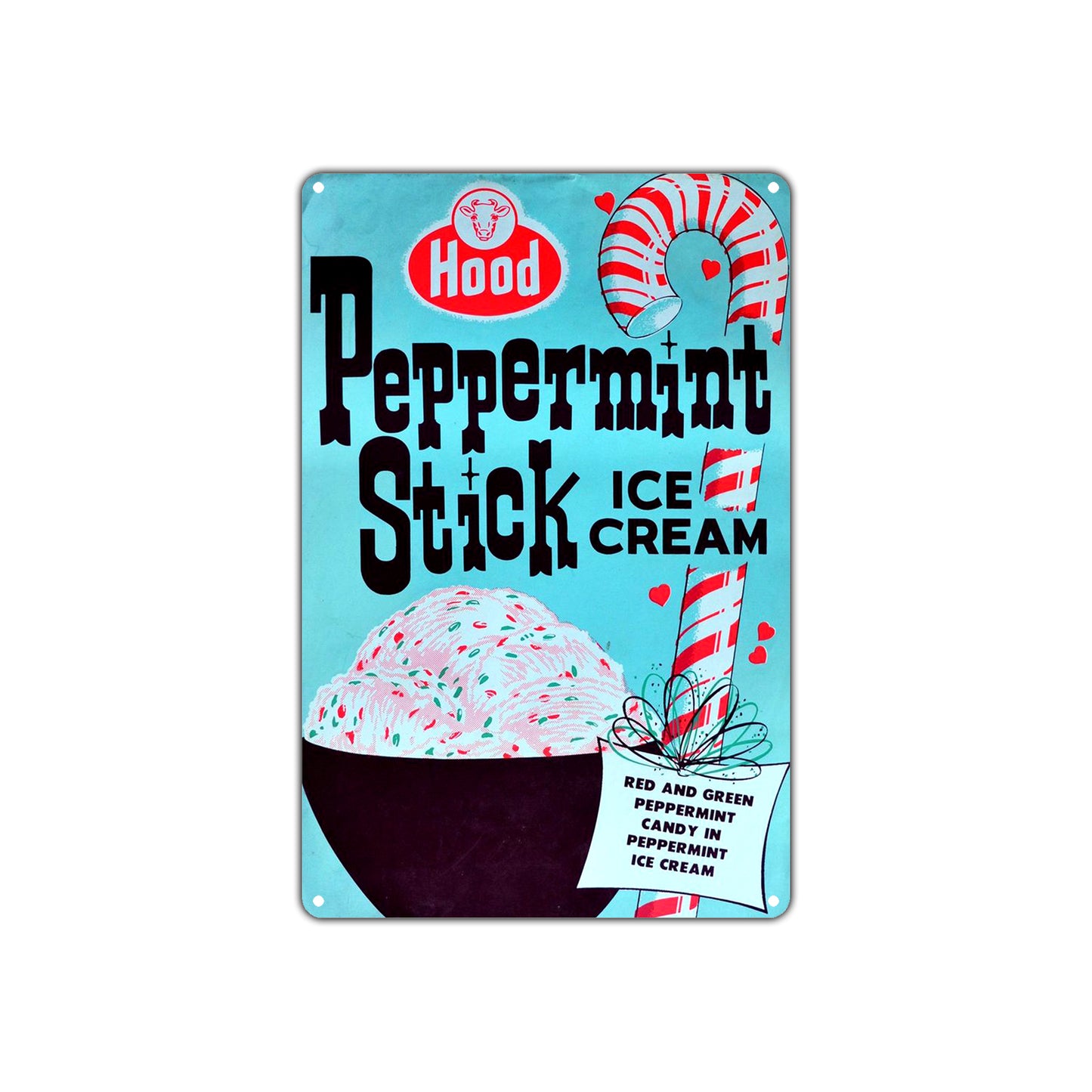 Hood Peppermint Stick Ice Cream Metal Novelty Vintage Retro Wall Decor Art Shop Aluminum
