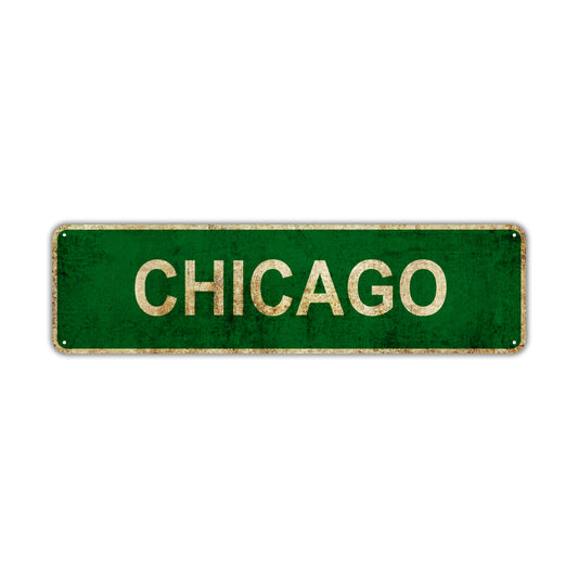 Chicago Vintage Retro Street Sign Rustic Metal Aluminum Decor Wall Shop Man Cave Bar Gift