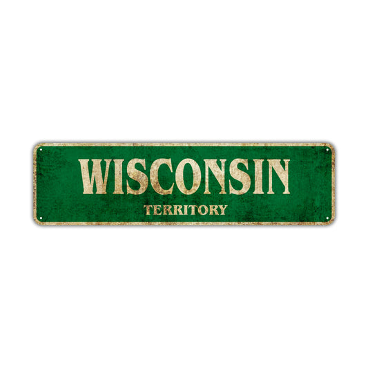 Wisconsin Territory Vintage Retro Street Sign Rustic Metal Aluminum Decor Wall Man Shop Gift