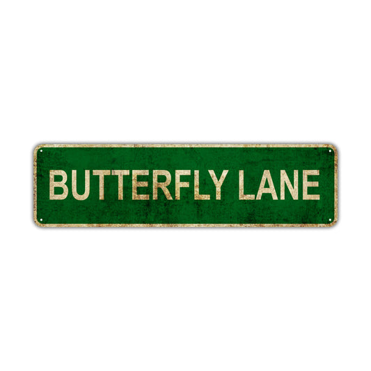 Butterfly Lane Vintage Retro Street Novelty Sign Rustic Metal Aluminum Decor Wall Man Shop Cave Bar Gift