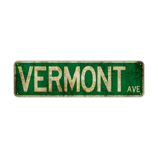 Vermont Ave Vintage Retro Street Novelty Sign Rustic Metal Aluminum Decor Wall Man Shop Cave Bar Gift