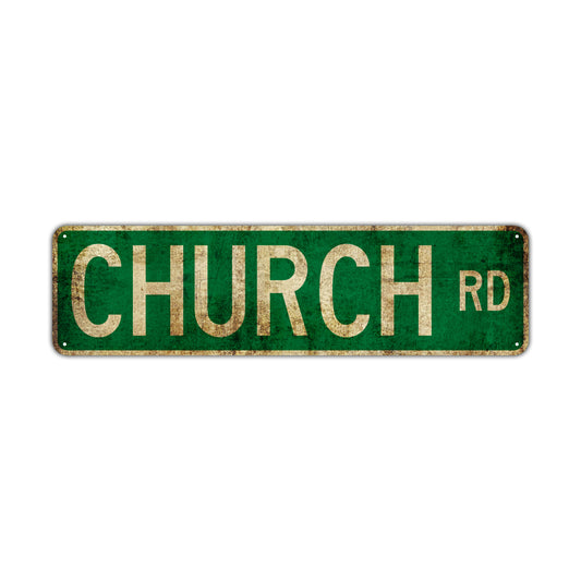 Church Rd Vintage Retro Street Novelty Sign Rustic Metal Aluminum Decor Wall Man Shop Cave Bar Gift