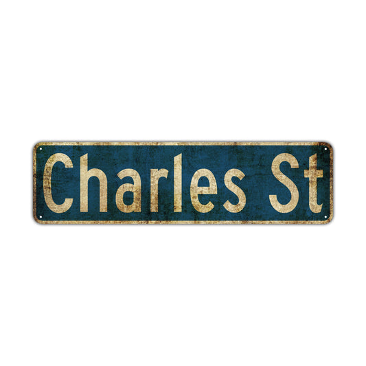 Charles St Vintage Retro Street Novelty Sign Rustic Metal Aluminum Decor Wall Man Shop Cave Bar Gift
