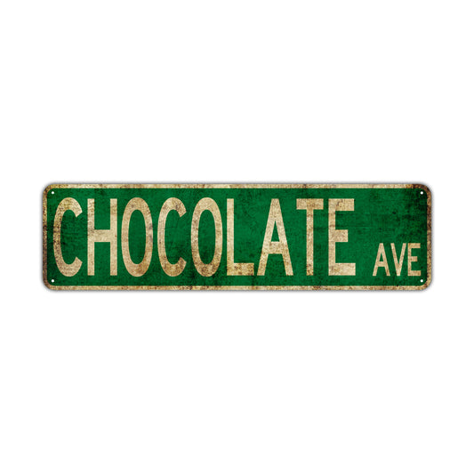 Chocolate Ave Vintage Retro Street Novelty Sign Rustic Metal Aluminum Decor Wall Man Shop Cave Bar Gift