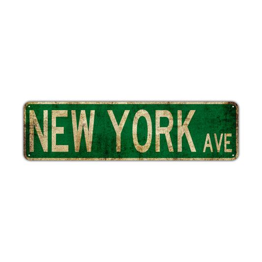 New York Ave Vintage Retro Street Novelty Sign Rustic Metal Aluminum Decor Wall Man Shop Cave Bar Gift