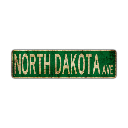 North Dakota Ave Vintage Retro Street Novelty Sign Rustic Metal Aluminum Decor Wall Man Shop Cave Bar Gift