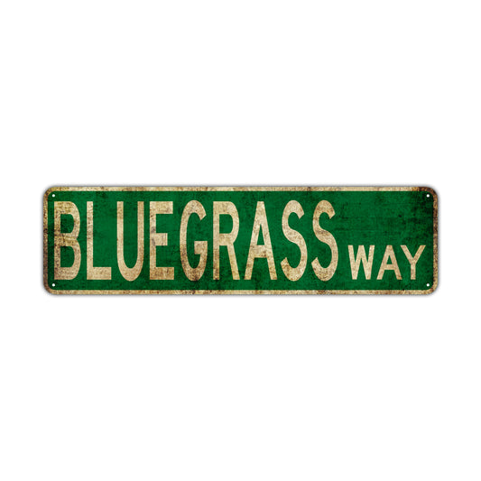 Blue Grass Way Vintage Retro Street Novelty Sign Rustic Metal Aluminum Decor Wall Man Shop Cave Bar Gift