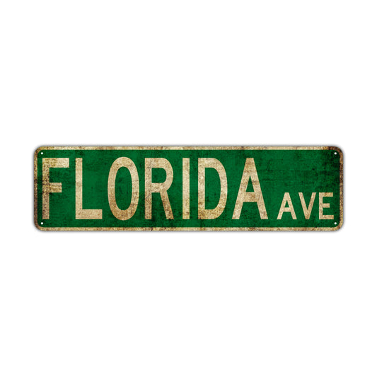 Florida Ave Vintage Retro Street Novelty Sign Rustic Metal Aluminum Decor Wall Man Shop Cave Bar Gift