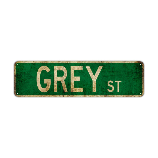Grey St Vintage Retro Street Novelty Sign Rustic Metal Aluminum Decor Wall Man Shop Cave Bar Gift