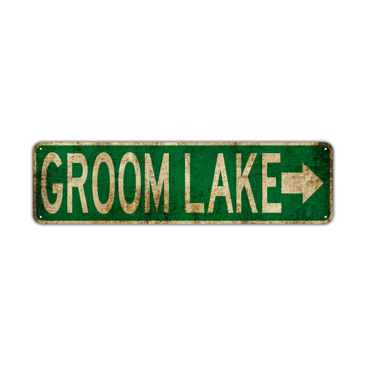 Groom Lake Vintage Retro Street Novelty Sign Rustic Metal Aluminum Decor Wall Man Shop Cave Bar Gift