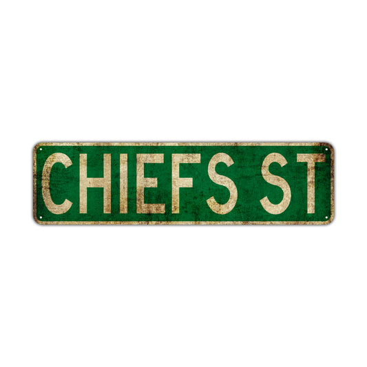 Chiefs St Vintage Retro Street Novelty Sign Rustic Metal Aluminum Decor Wall Man Shop Cave Bar Gift