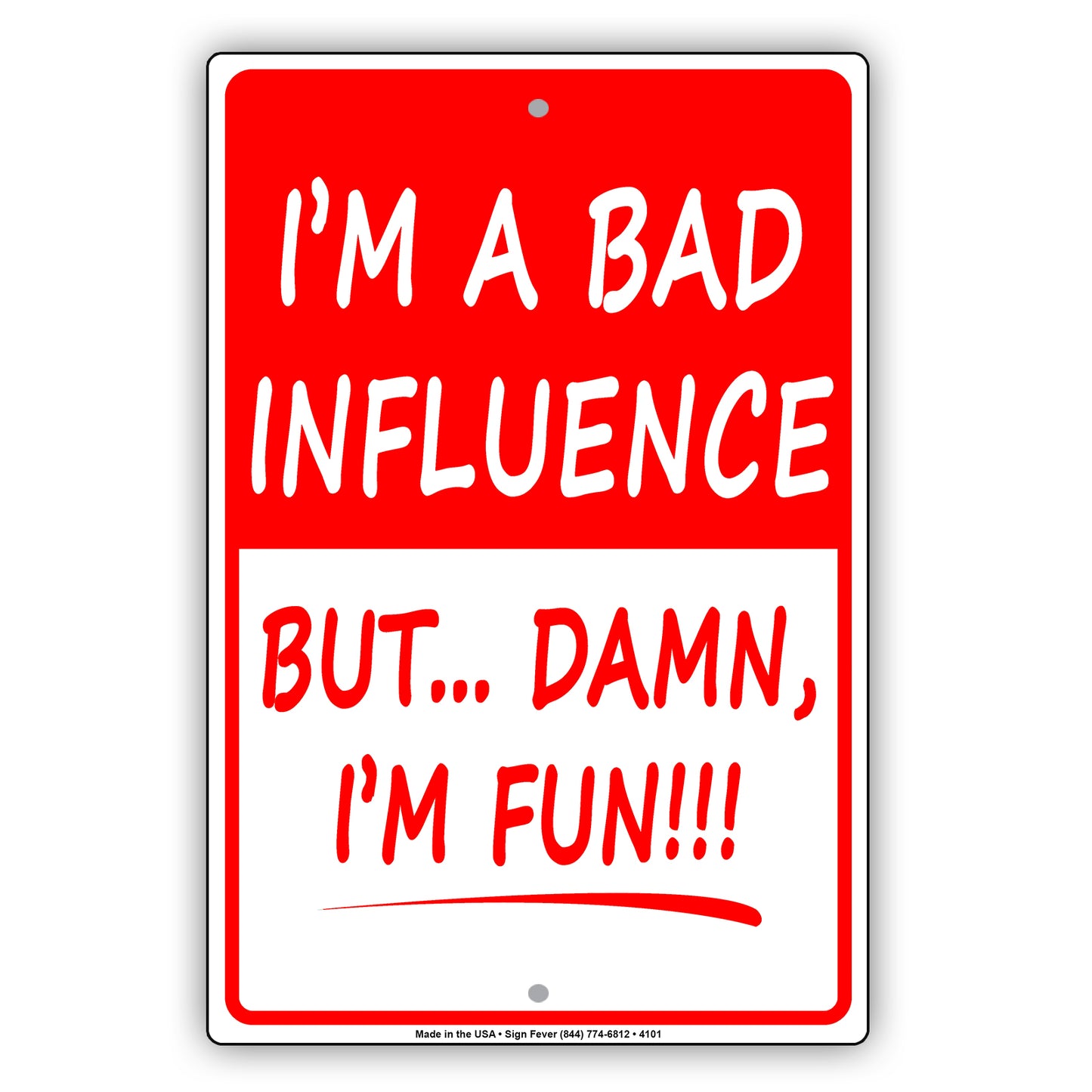 I'm A Bad Influence But… Damn I'm Fun! Ridiculous Humor Jokes Funny Warning Notice Aluminum