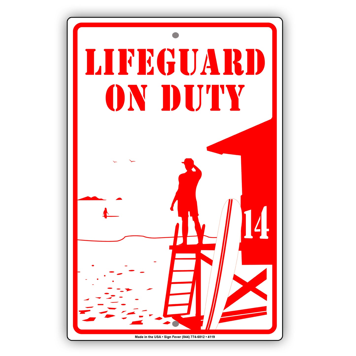 Life Guard On Duty With Graphic Ridiculous Humor Jokes Funny Warning Caution Alert Aluminum Sign