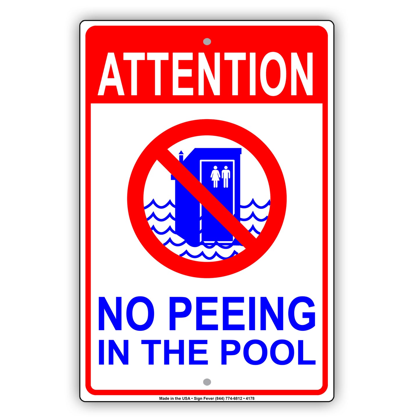 Attention No Peeing In The Pool With Humor Jokes Funny Gags Novelty Caution Alert Warning Aluminum