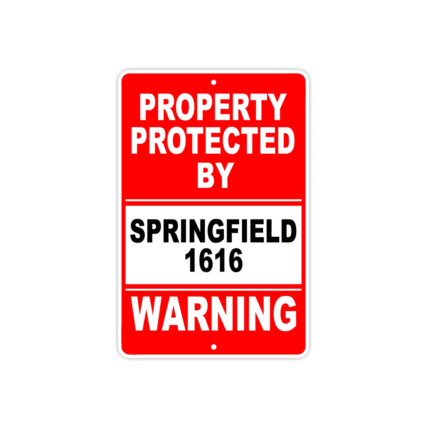 Property Protected by Springfield 1616 Gun Pistol Rifle Revolver Aluminum Metal Plate Sign