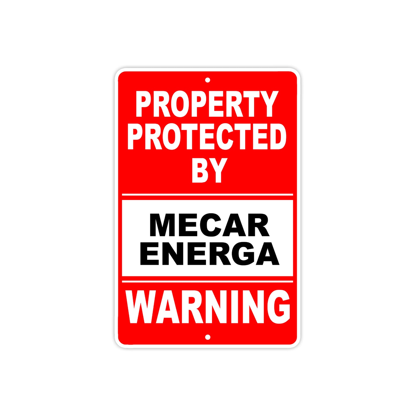 Property Protected by Mecar Energa Gun Pistol Rifle Revolver Warning Aluminum Metal Plate Sign