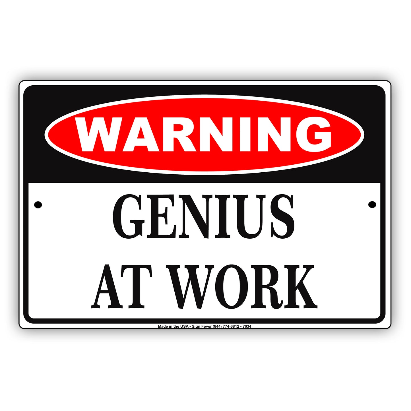 Warning Genius At Work Alert Aluminum Metal Sign Plate