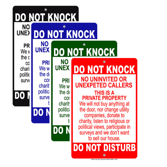 Do Not Knock No Uninvited Or Unexpected Callers This Is A Private Property Aluminum Metal Sign Plate