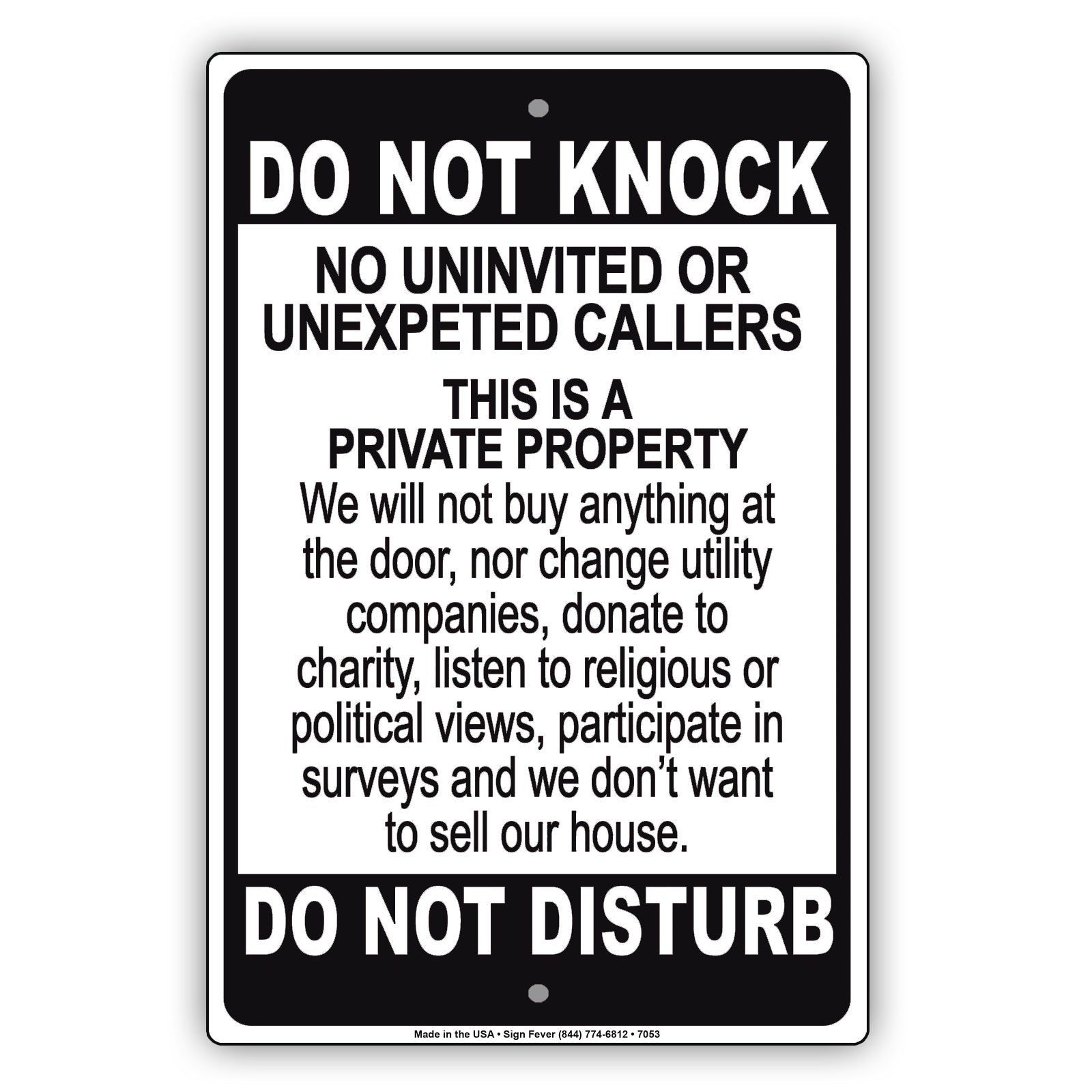Do Not Knock No Uninvited Or Unexpected Callers This Is A Private Property Aluminum Metal Sign Plate