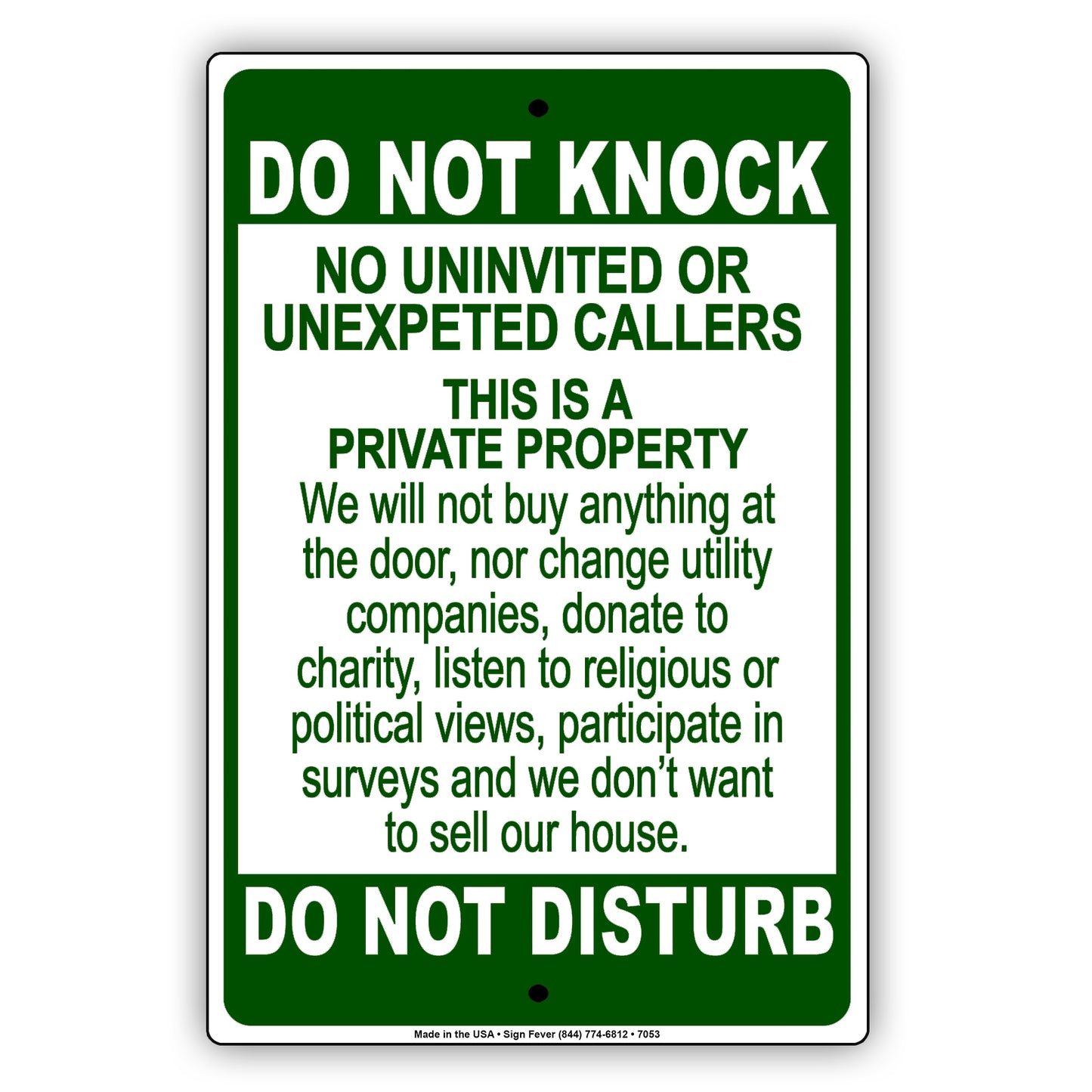 Do Not Knock No Uninvited Or Unexpected Callers This Is A Private Property Aluminum Metal Sign Plate