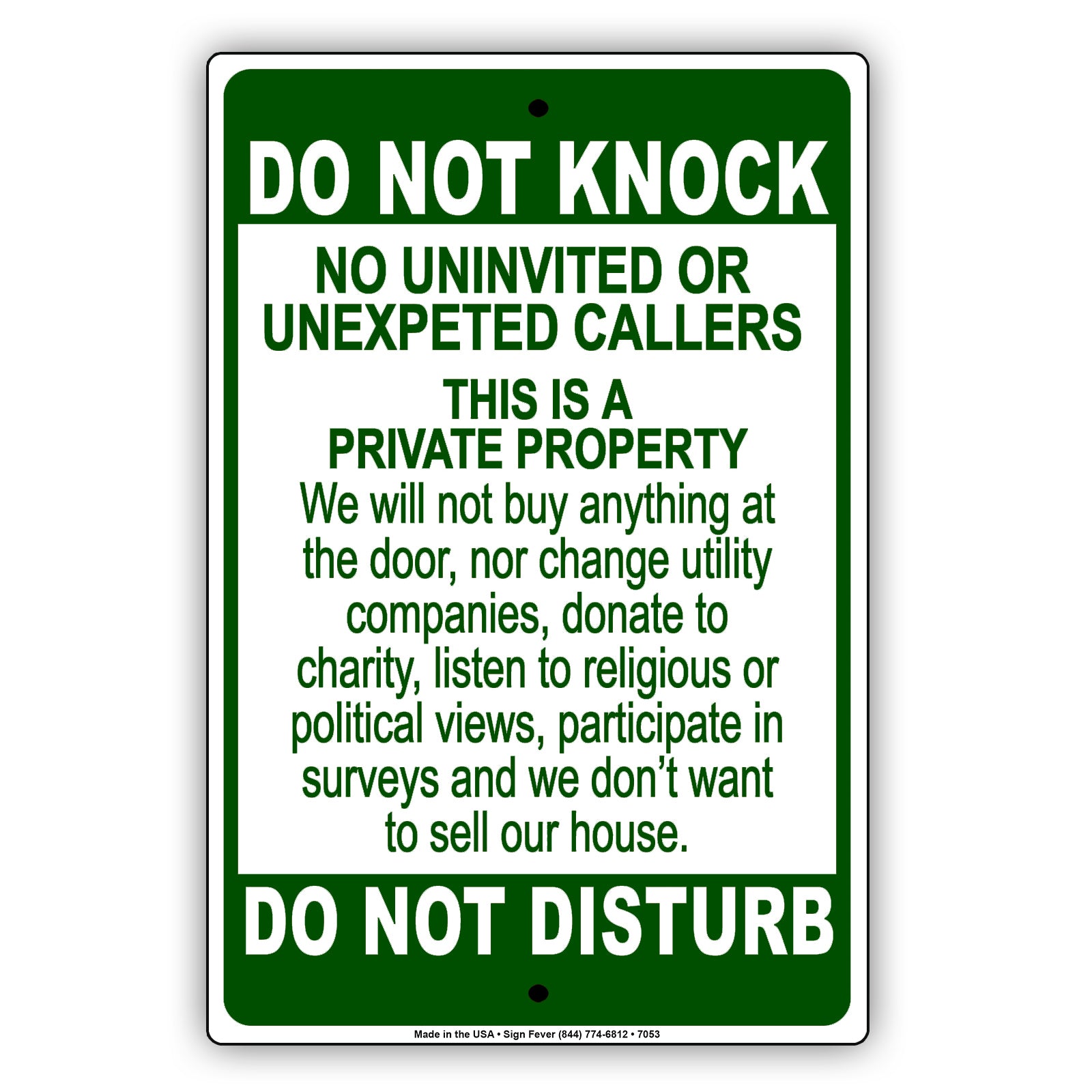 Do Not Knock No Uninvited Or Unexpected Callers This Is A Private Property Aluminum Metal Sign Plate