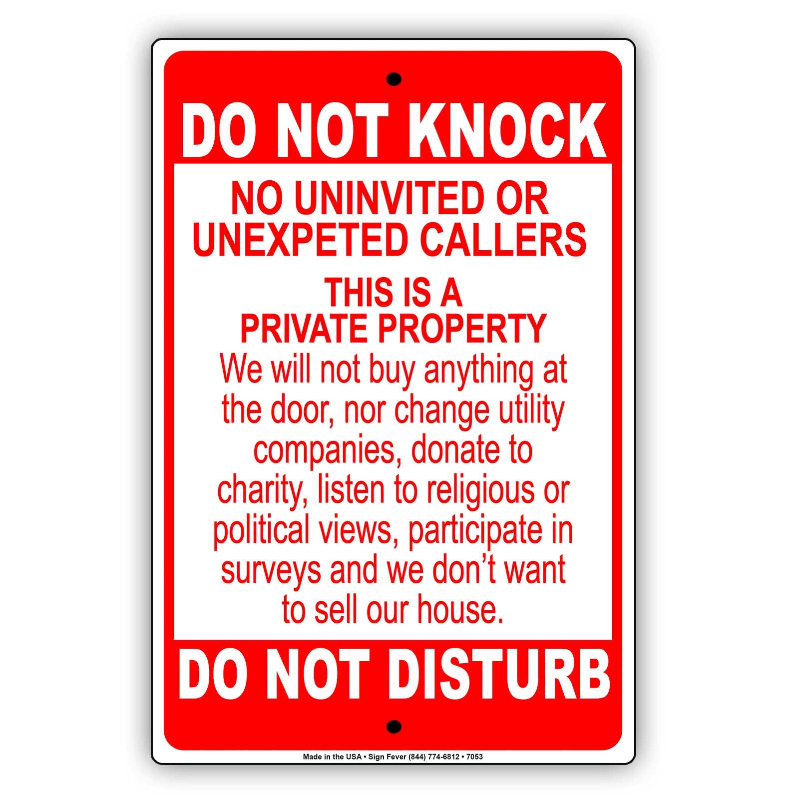 Do Not Knock No Uninvited Or Unexpected Callers This Is A Private Property Aluminum Metal Sign Plate