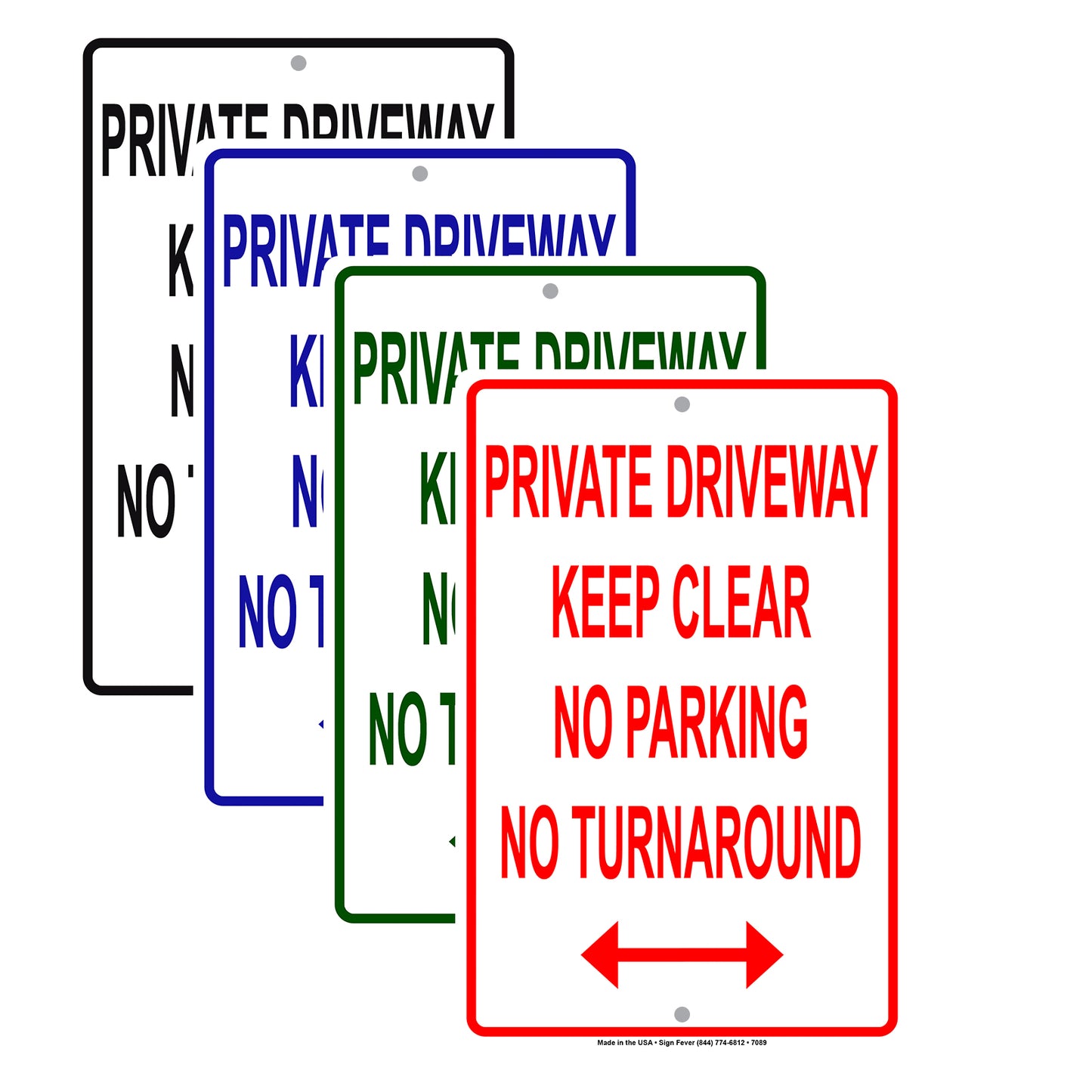 Private Driveway Keep Clear No Parking No Turn Around Aluminum Metal Sign Plate