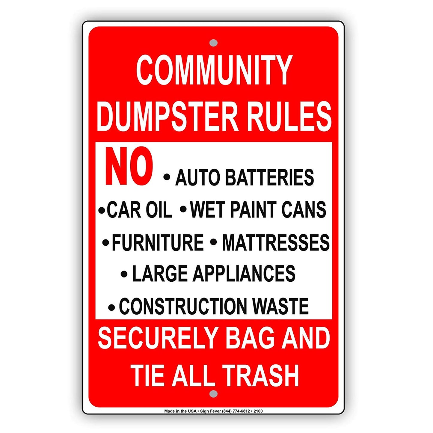 Community Dumpster Rules Security Bag And Tie All Trash Restriction Warning Caution Notice