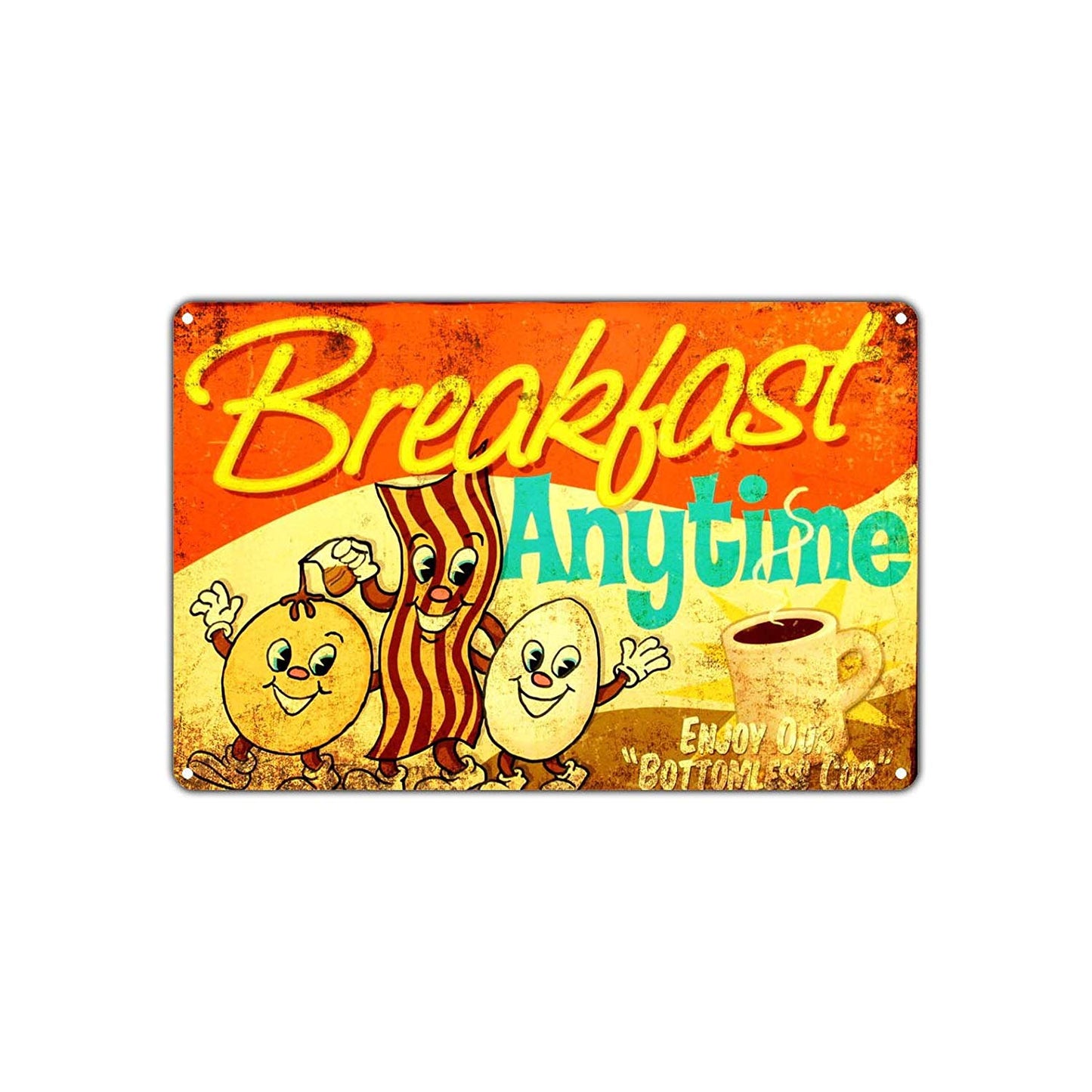 Breakfast Anytime Enjoy Our Bottomless Cup Vintage Retro Wall Decor Art Shop Man Cave Bar Aluminum