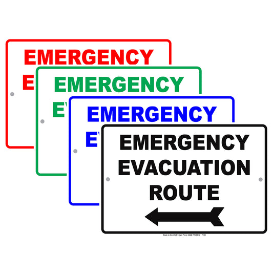 Emergency Evacuation Route Notice Novelty Aluminum Metal Sign Plate