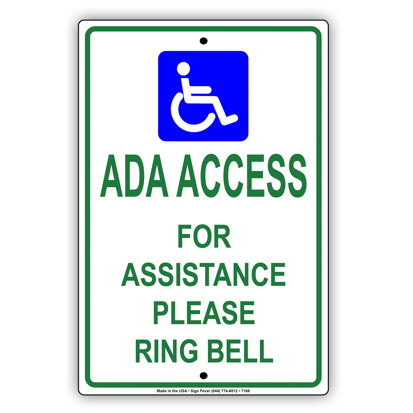 ADA Access For Assistance Please Ring Bell Handicap Sign
