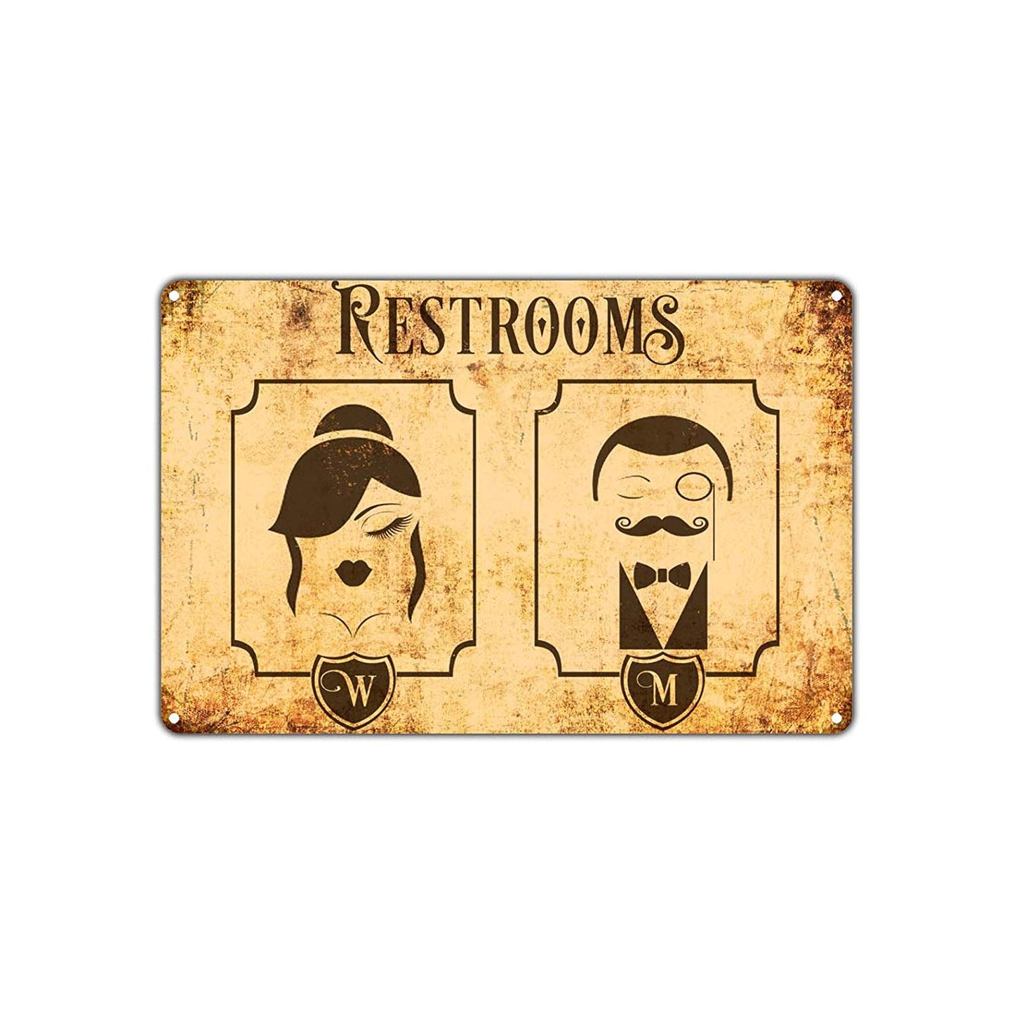 Restrooms for Men Women Ladies And Gentlemen Vintage Retro Decor Wall Art Shop Aluminum