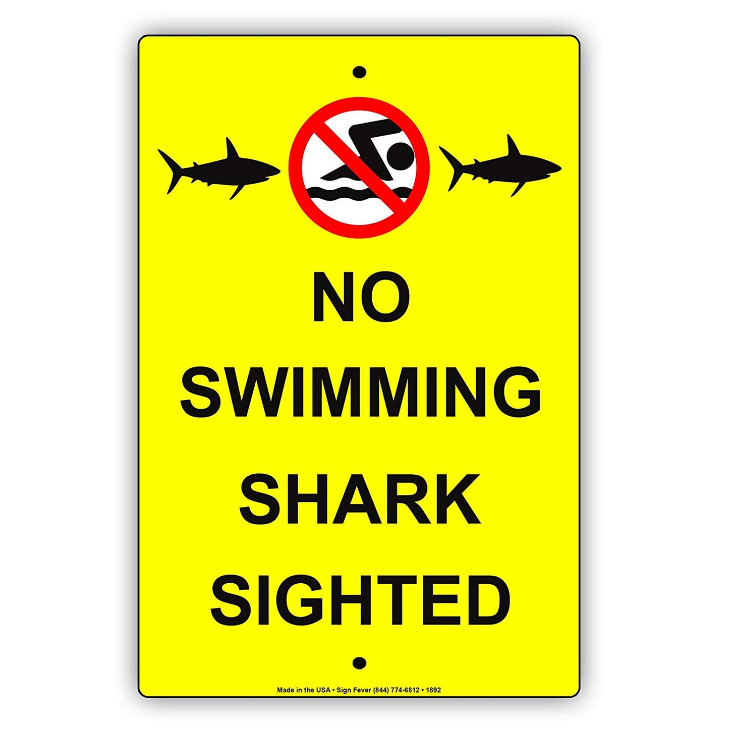 No Swimming Shark Sighted With Graphic Restriction Prohibition Caution Warning Notice Aluminum