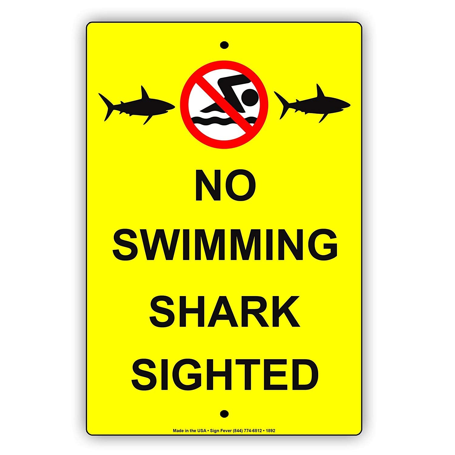 No Swimming Shark Sighted With Graphic Restriction Prohibition Caution Warning Notice Aluminum