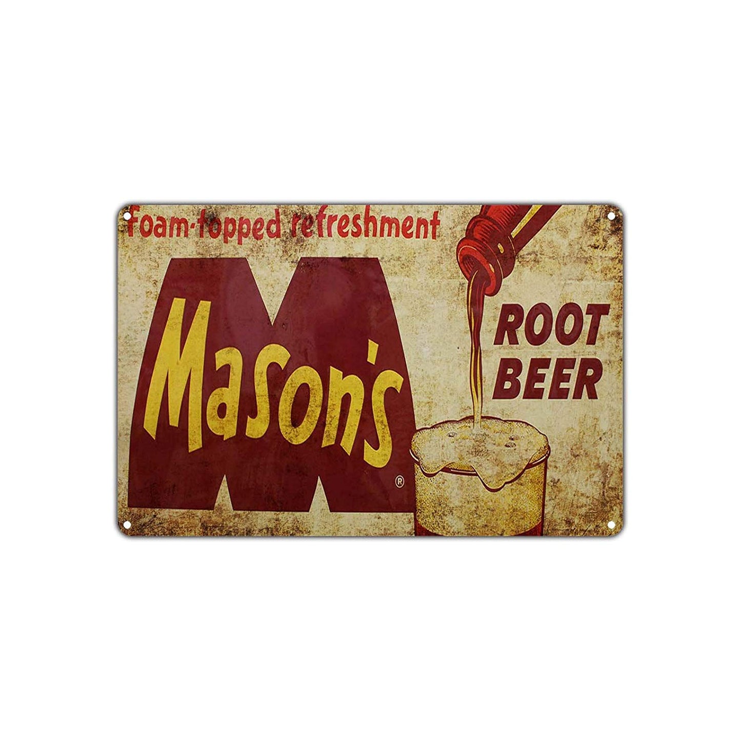 Mason's Foam Topped Refreshment Root Beer Vintage Retro Wall Decor Man Cave Bar Garage Aluminum